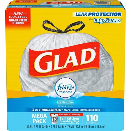 Glad 13 gal Trash Bags, 0.72 mil (18 Micron), White CLO78563